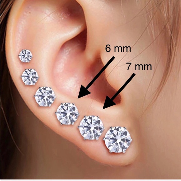 6 mm cubic zirconia studs stainless steel post - Picture 3 of 4